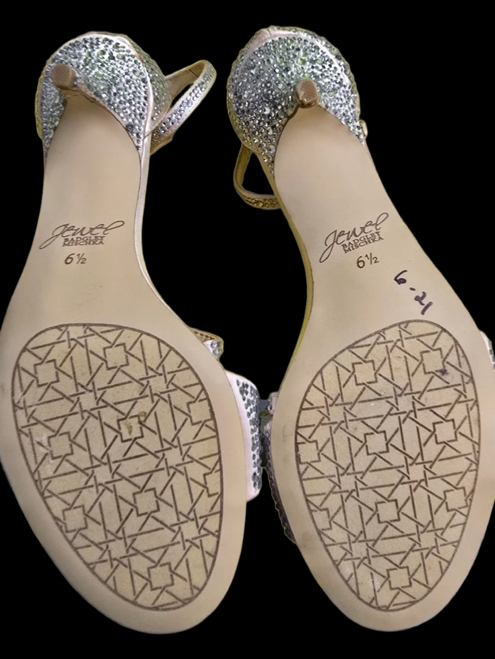 Badgley Mischka Champagne Crystal Embellished Strappy Heels - Picture 3 of 3